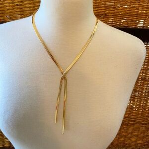 Herringbone Gold cross over chest necklace